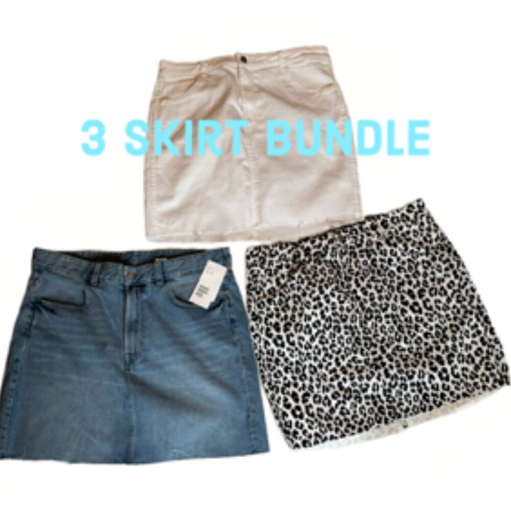 New H & M denim skirts size 12. 1 animal print,1white, & 1 blue